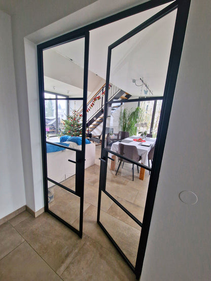 Lofttür Doppeltür in schwarz mit Klarglas - 2100 × 1600 mm